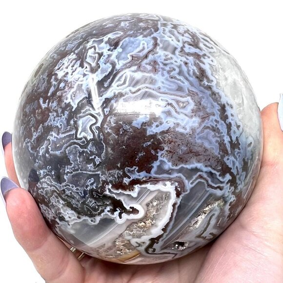 HUGE RARE purple Moss Agate Druzy Sphere Carving Natural Stone Crystal NEW - Picture 7 of 8